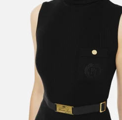Top dolcevita in lyocell e seta a costine con ricamo logo