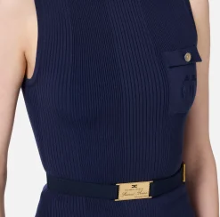 Top dolcevita in lyocell e seta a costine con ricamo logo