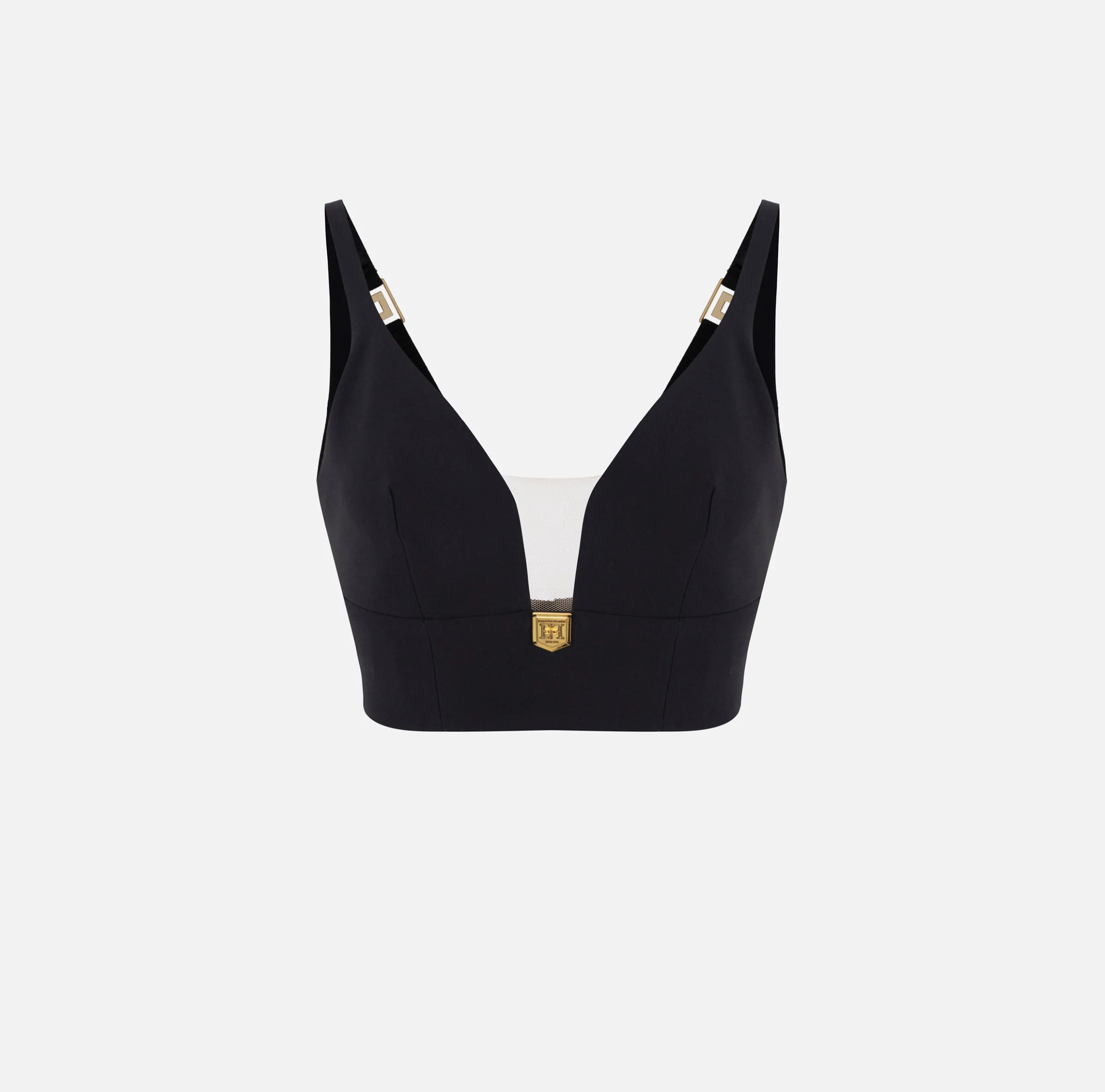 Top in doppio crêpe con placca logo
