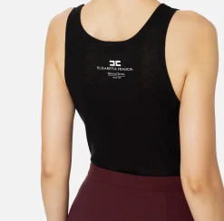 Top in jersey e lana con logo