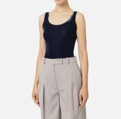 Top in lana merino con logo jacquard