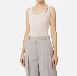 Top in lana merino con logo jacquard