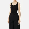 Top in lana merino con logo jacquard