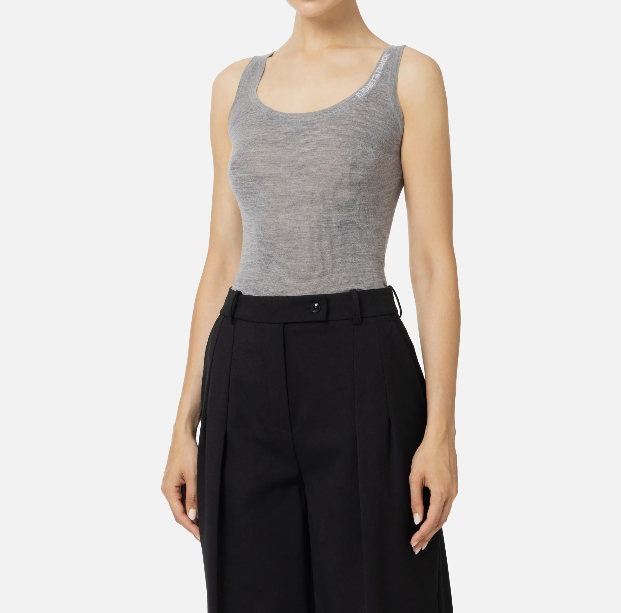 Top in lana merino con logo jacquard