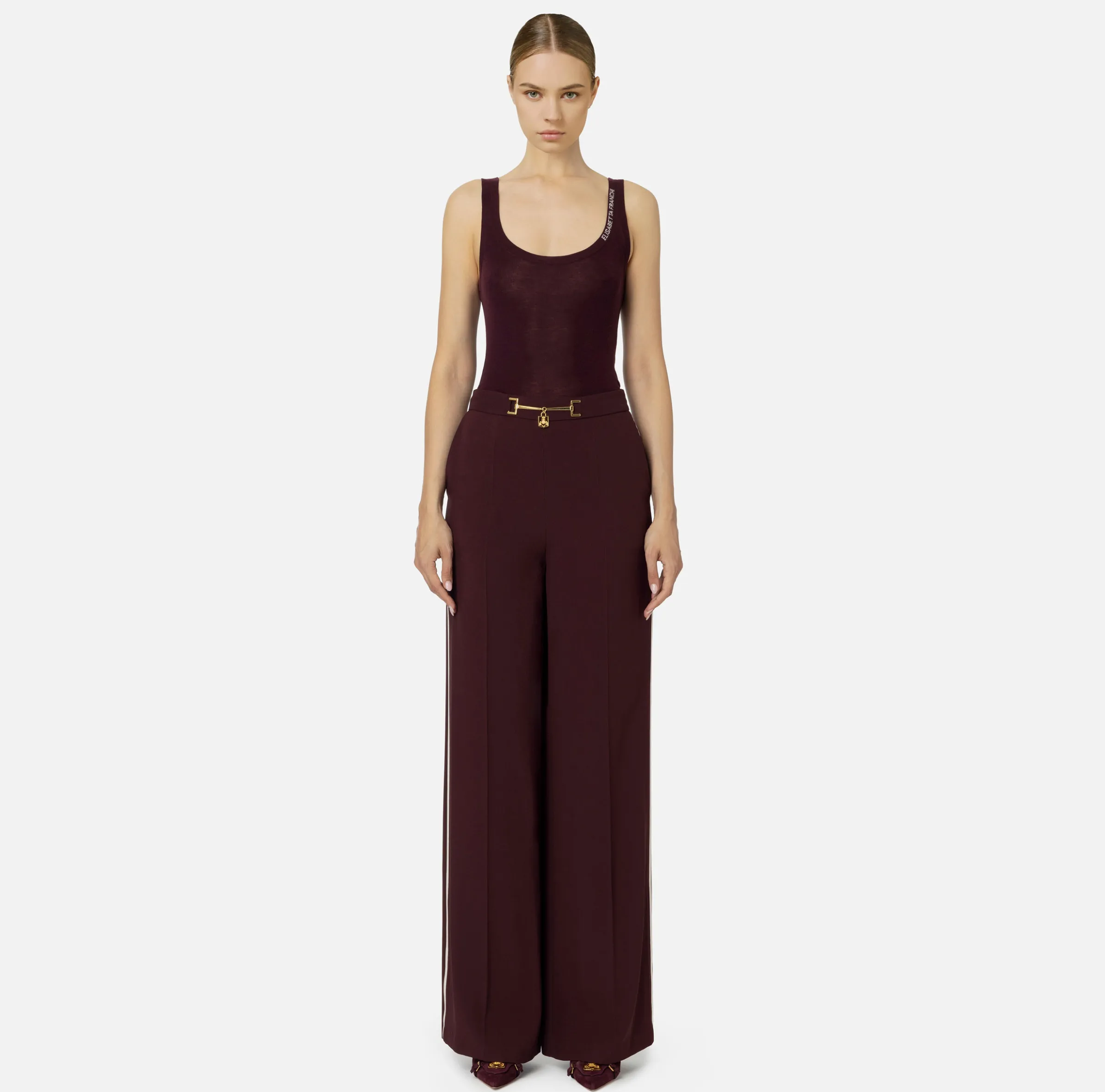 Top in lana merino con logo jacquard
