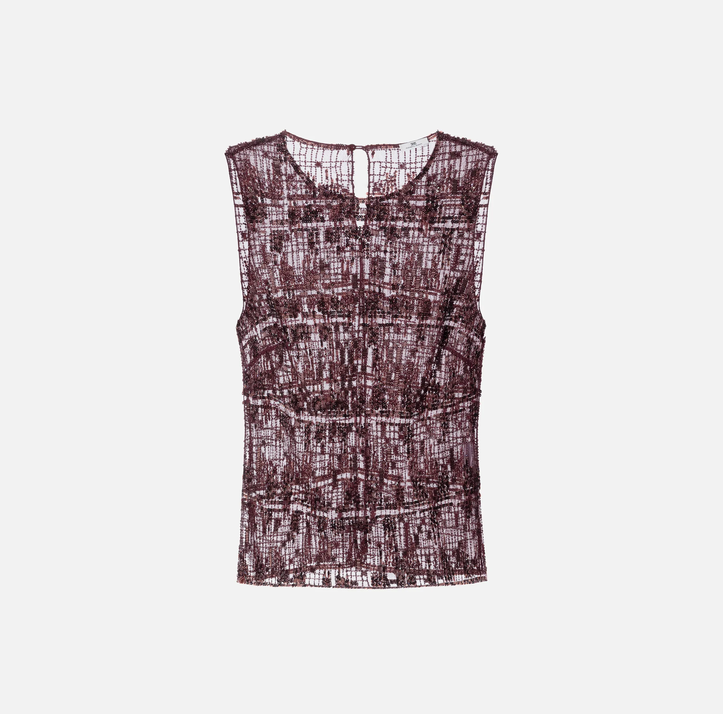 Top in tulle ricamato con paillettes pixel
