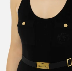 Top in viscosa e seta a costine con ricamo logo