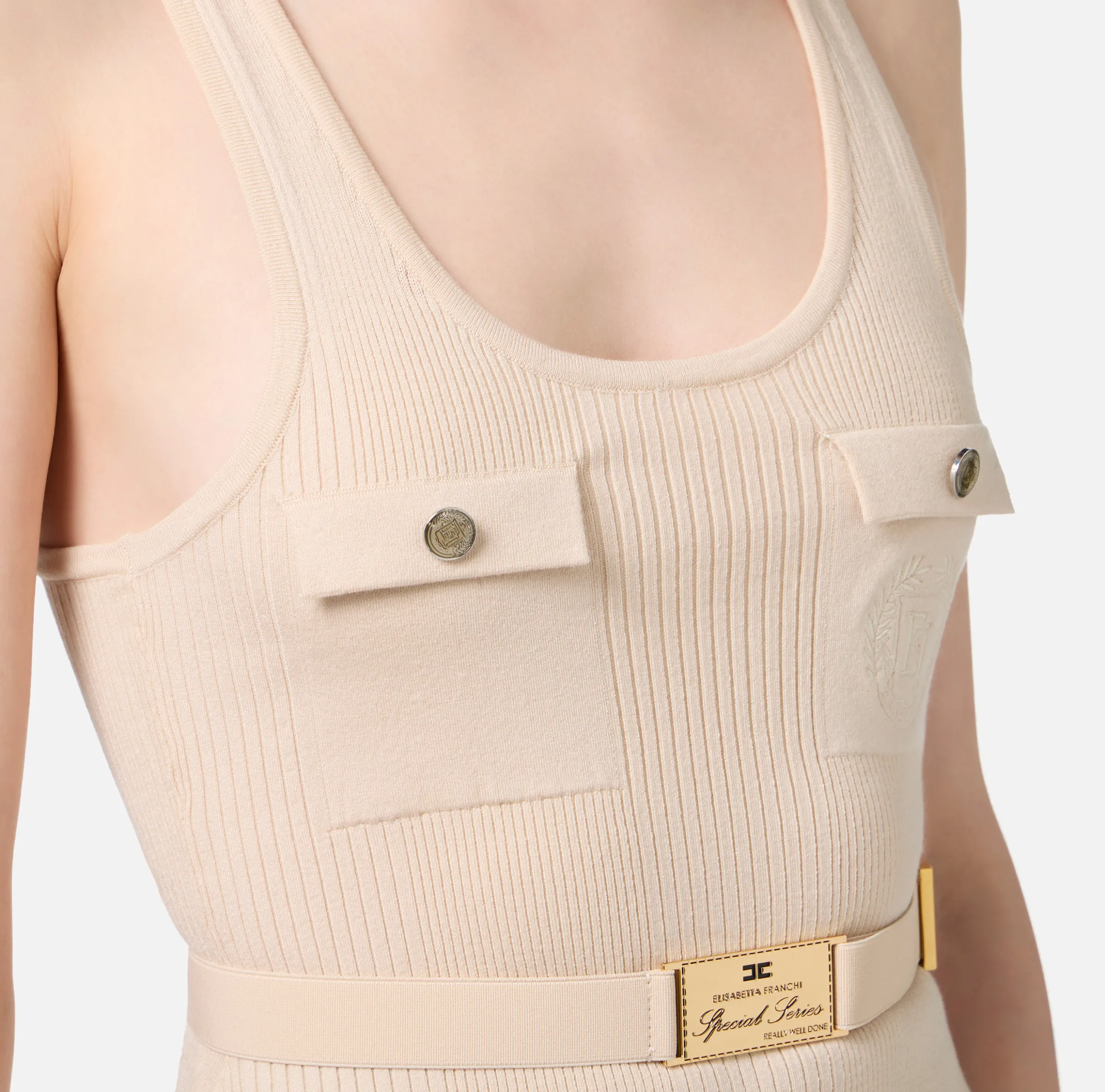 Top in viscosa e seta a costine con ricamo logo