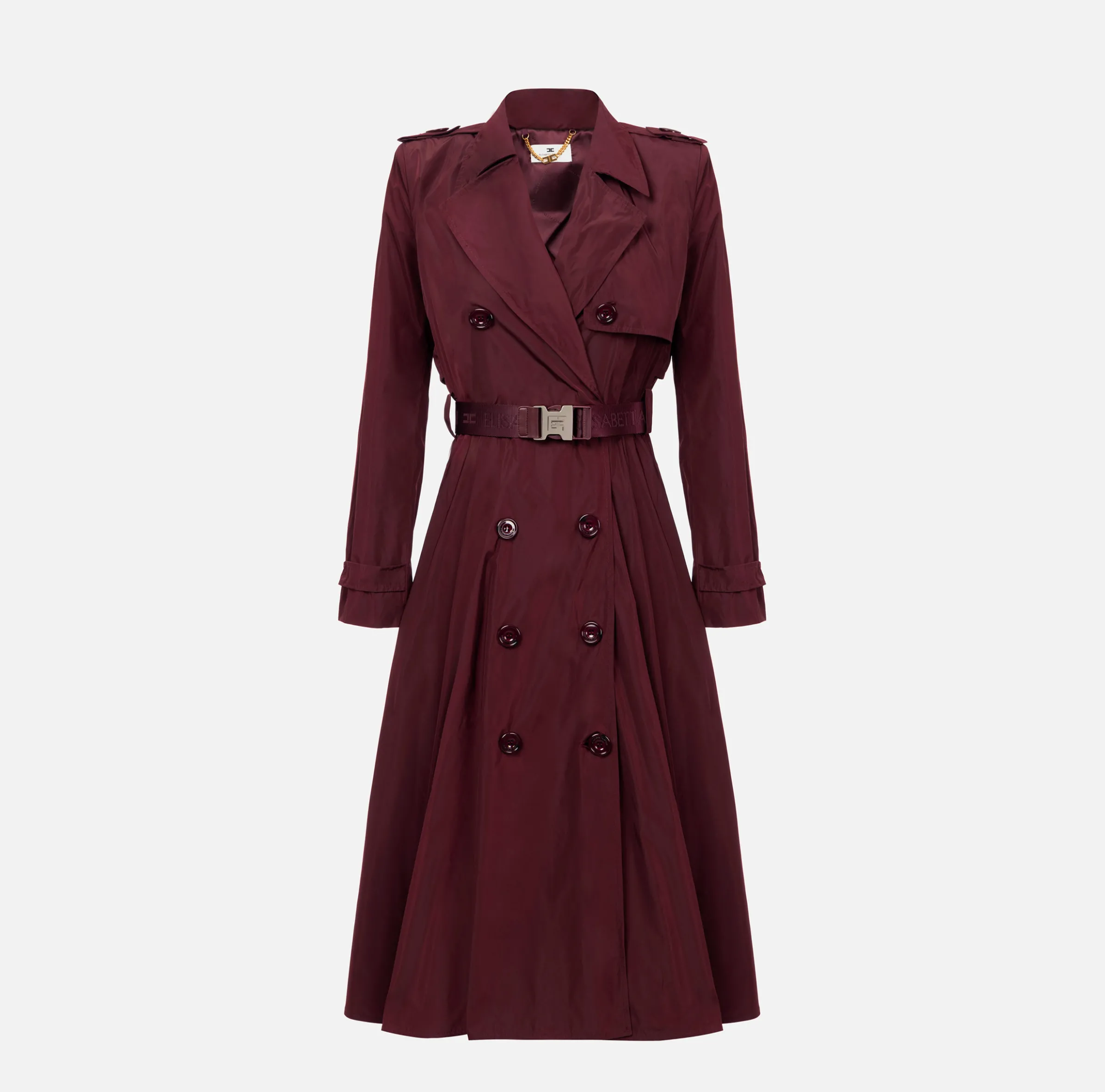 Trench in nylon con gonna a ruota e cintura