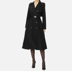 Trench in nylon con gonna a ruota e cintura