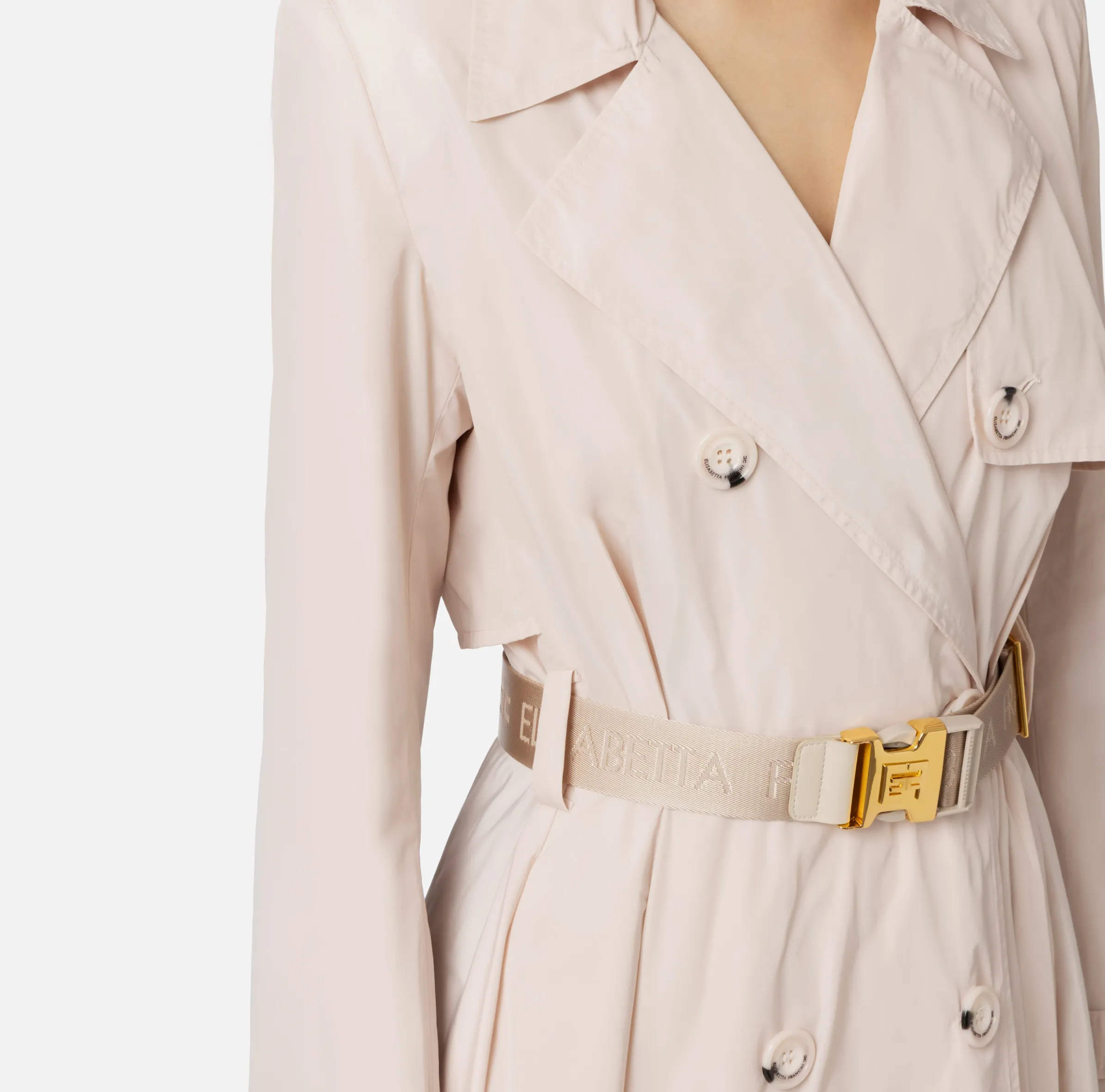 Trench in nylon con gonna a ruota e cintura