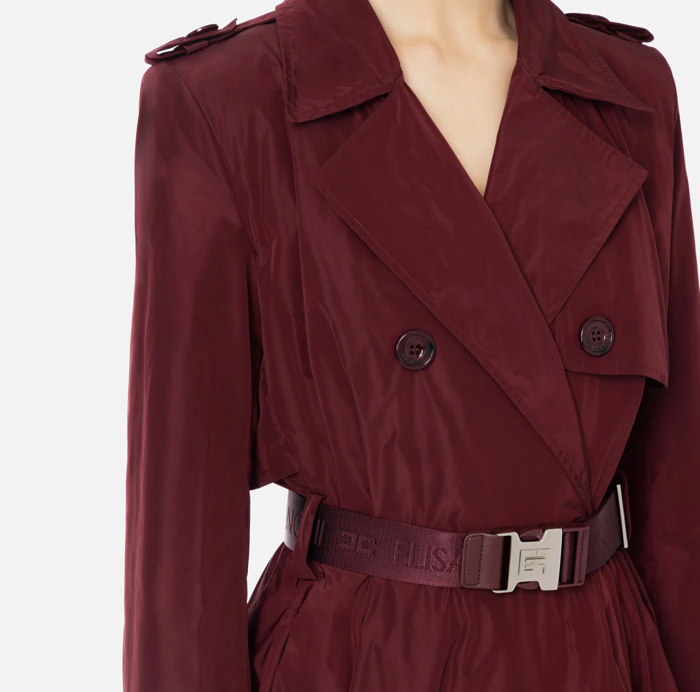 Trench in nylon con gonna a ruota e cintura