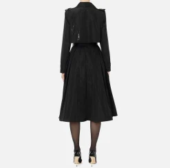 Trench in nylon con gonna a ruota e cintura