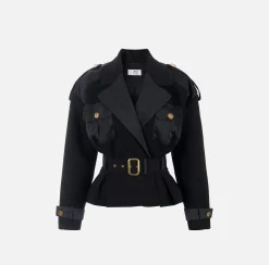 Trench in viscosa con inserti in vela