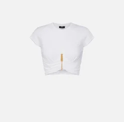 T-shirt cropped in jersey con zip
