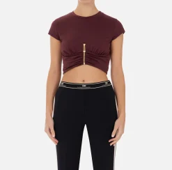 T-shirt cropped in jersey con zip