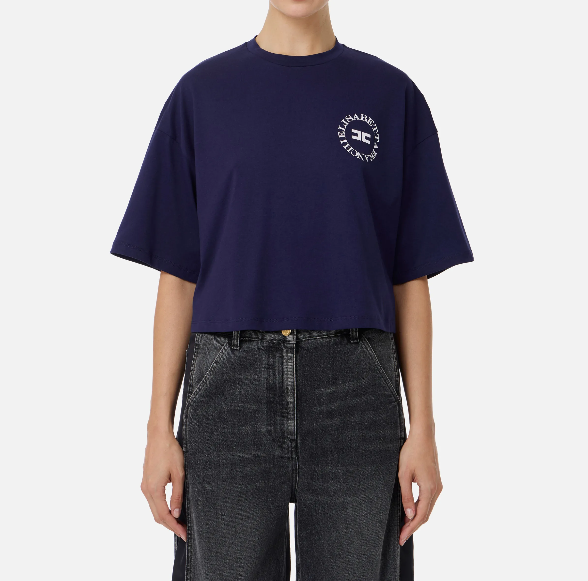 T-shirt cropped in jersey con logo