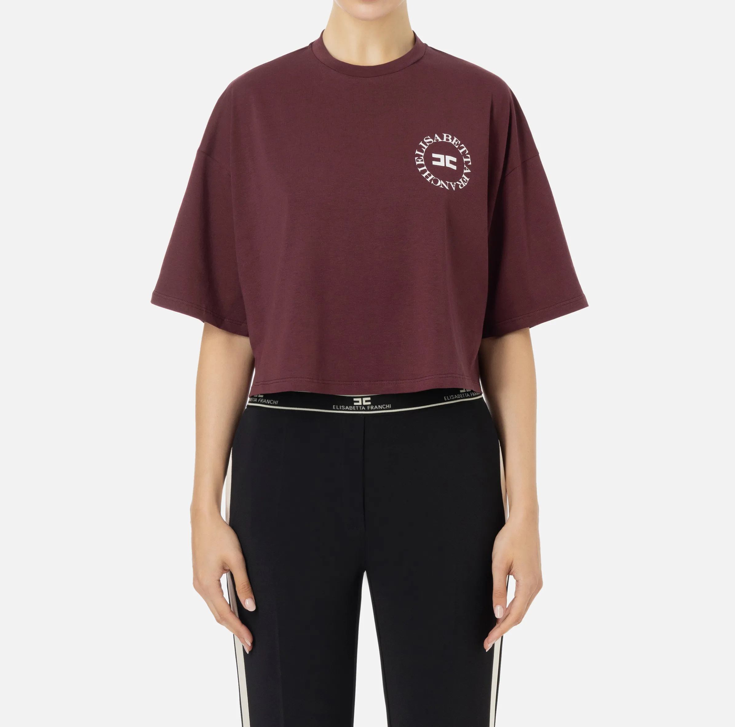 T-shirt cropped in jersey con logo