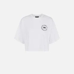 T-shirt cropped in jersey con logo