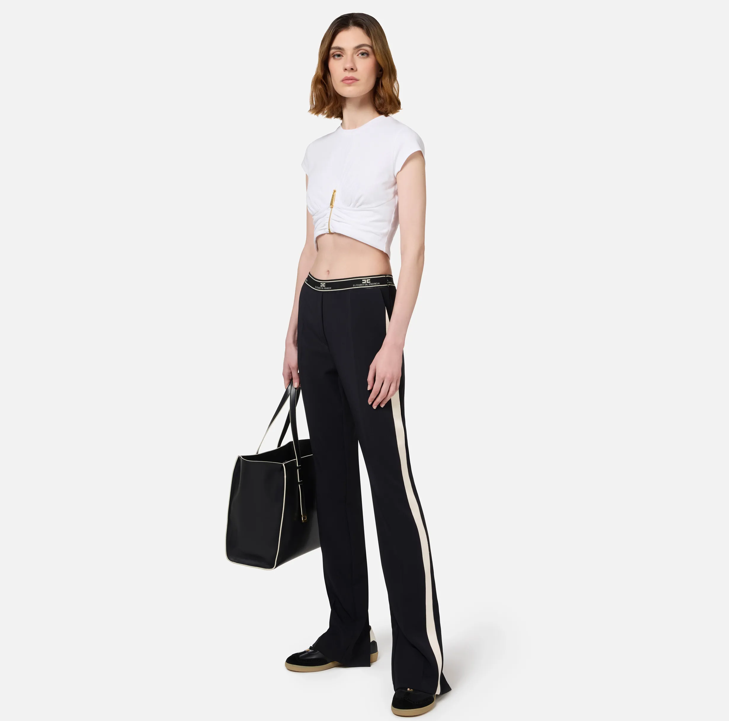 T-shirt cropped in jersey con zip