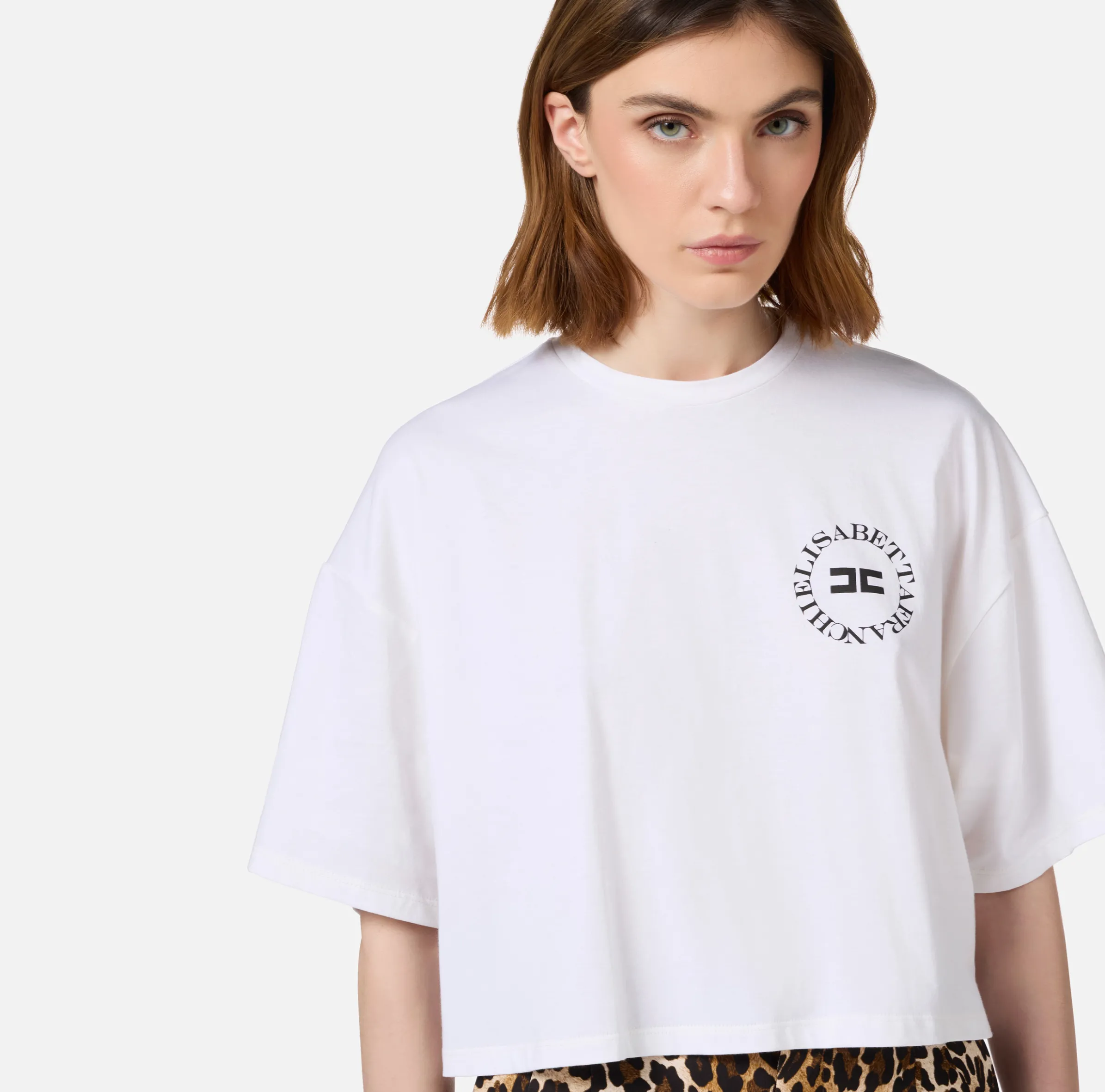 T-shirt cropped in jersey con logo