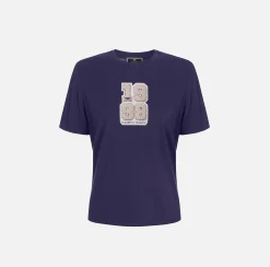 T-shirt in cotone con patch logo stile college