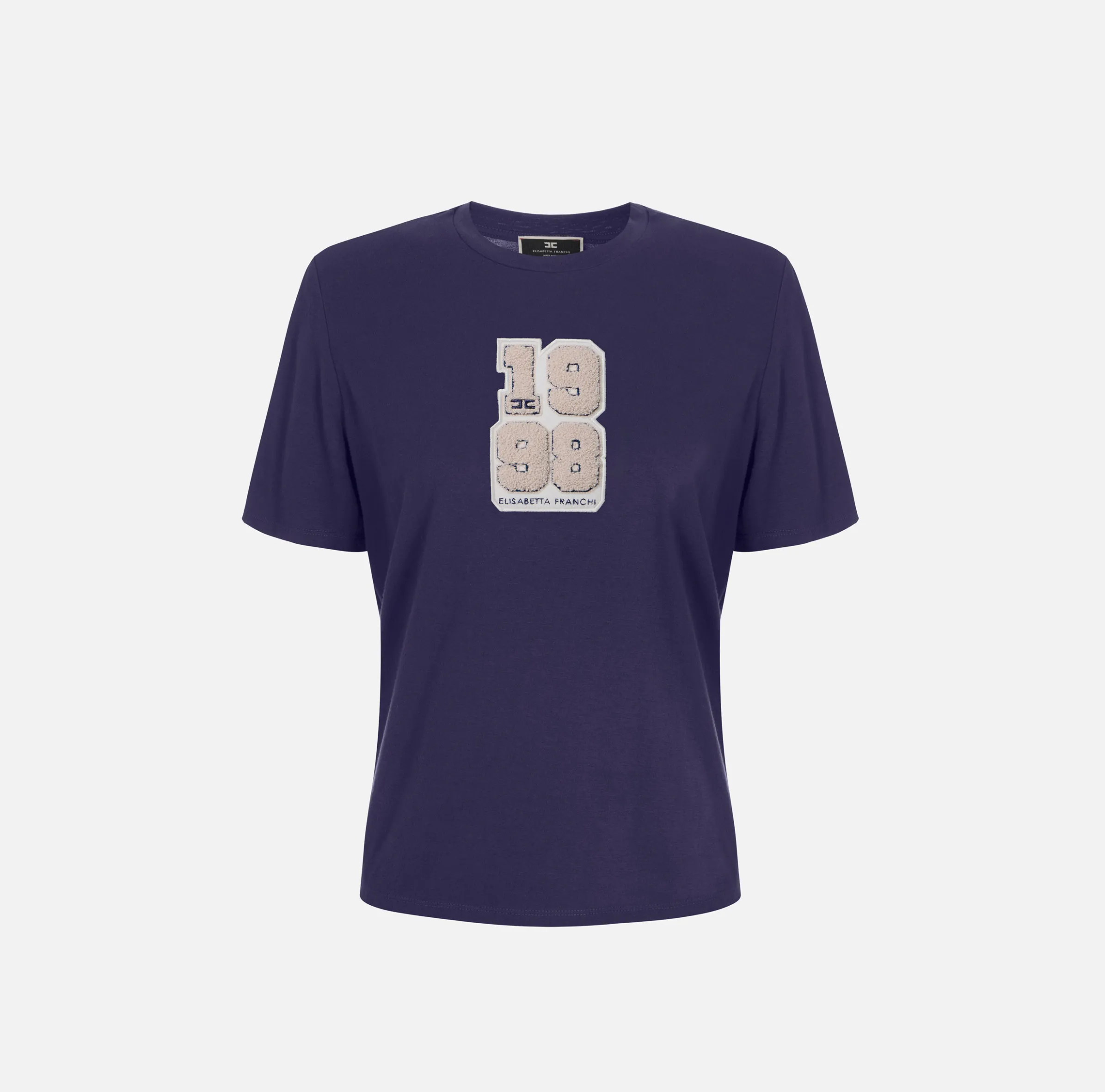 T-shirt in cotone con patch logo stile college