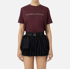 T-shirt in jersey con strass logo