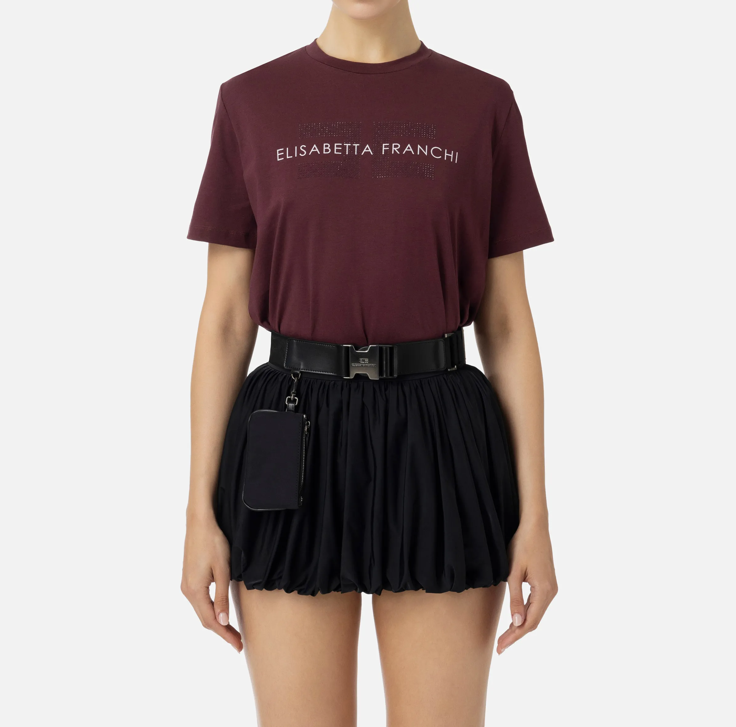 T-shirt in jersey con strass logo