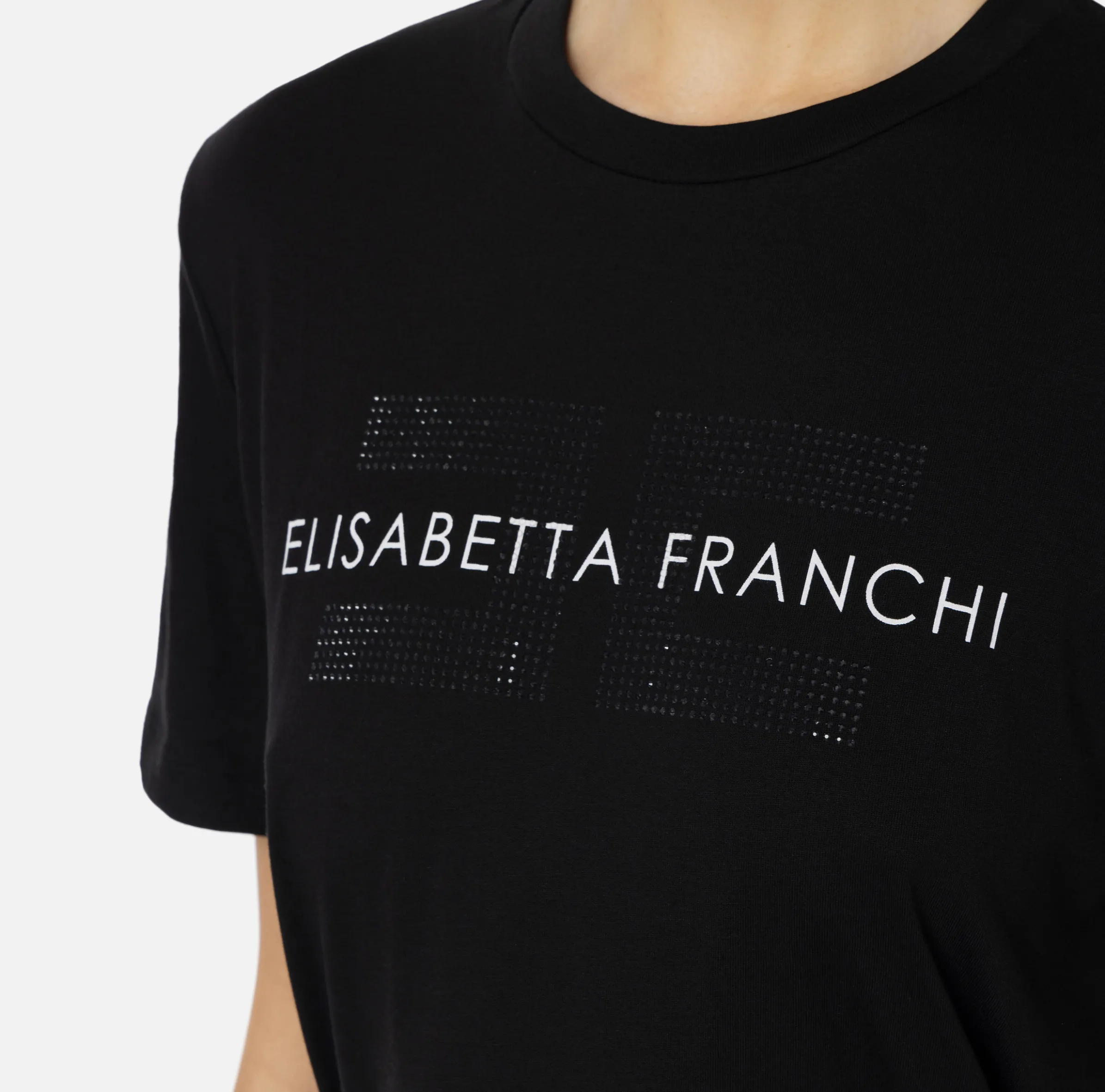 T-shirt in jersey con strass logo