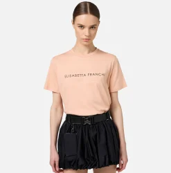 T-shirt in jersey con strass logo