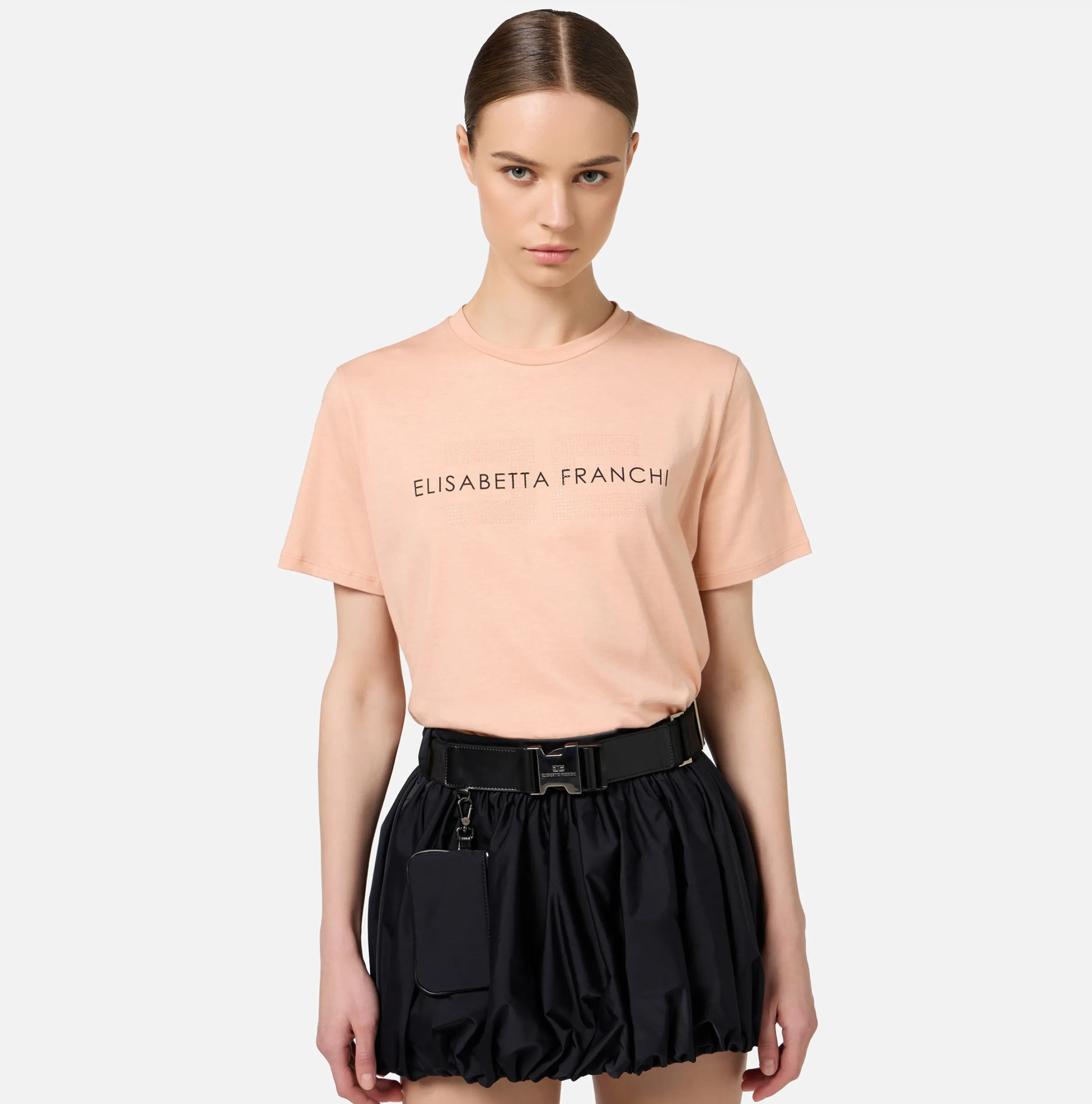 T-shirt in jersey con strass logo