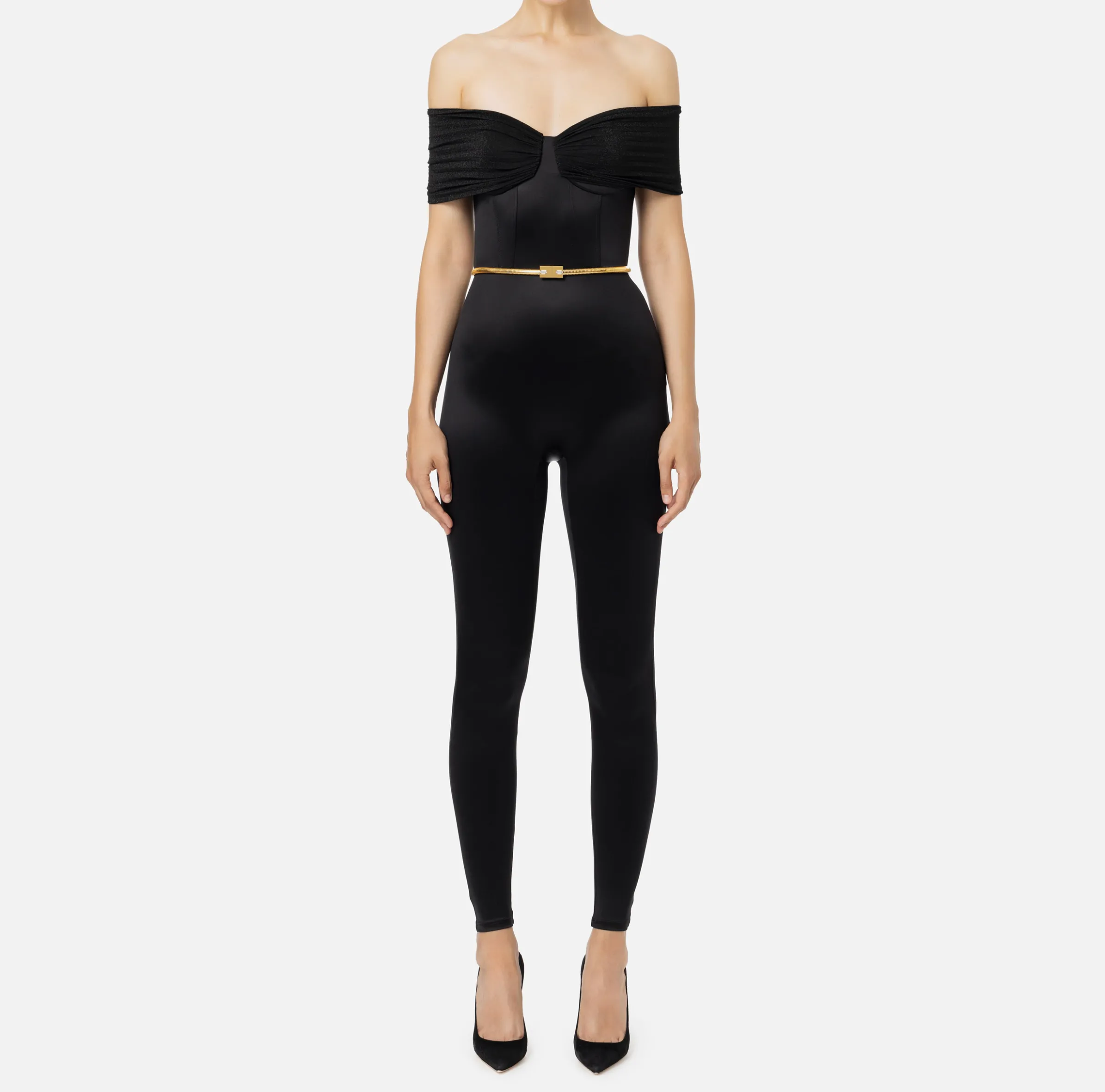 Tuta bustier in lycra con cintura