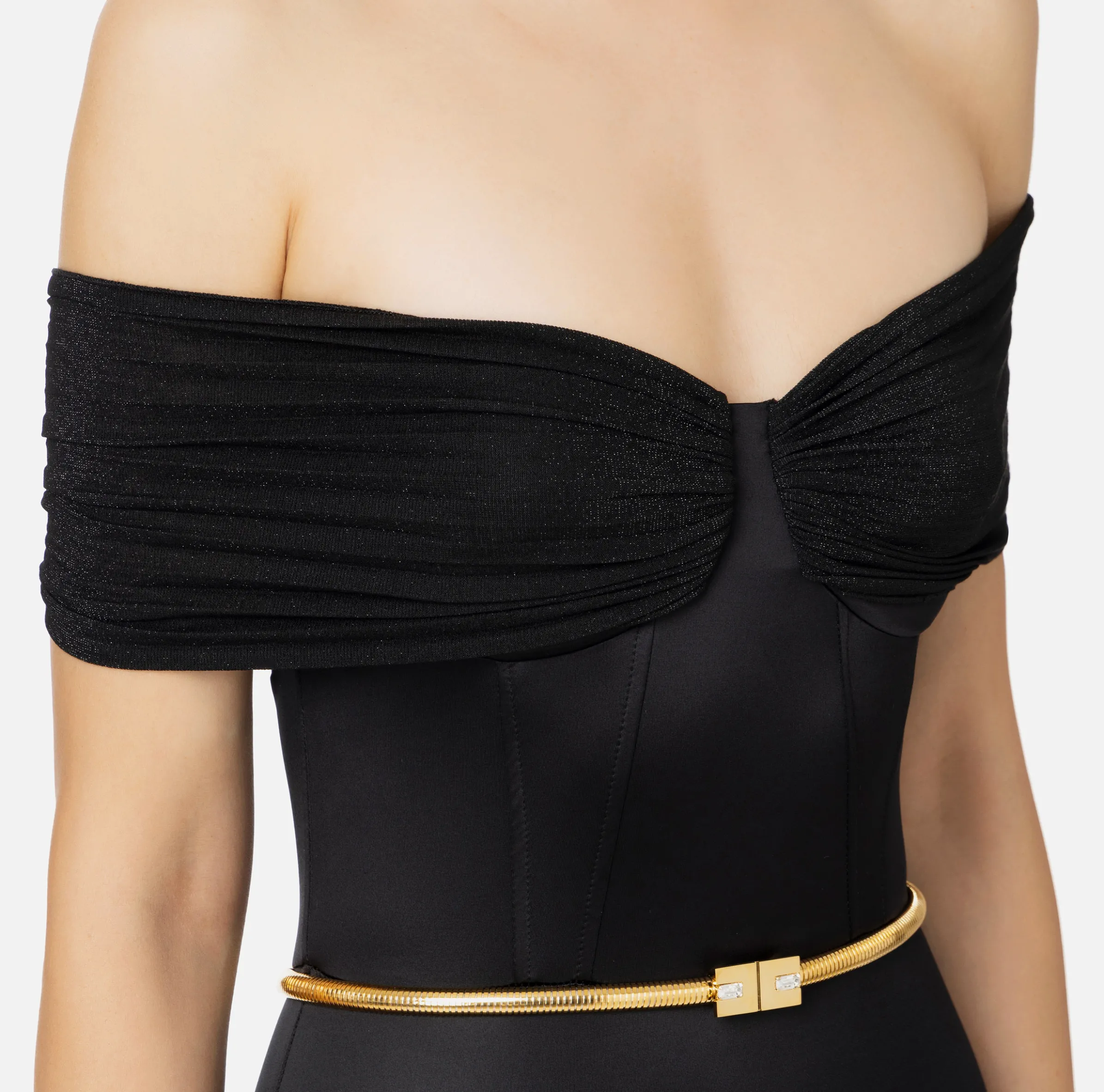 Tuta bustier in lycra con cintura
