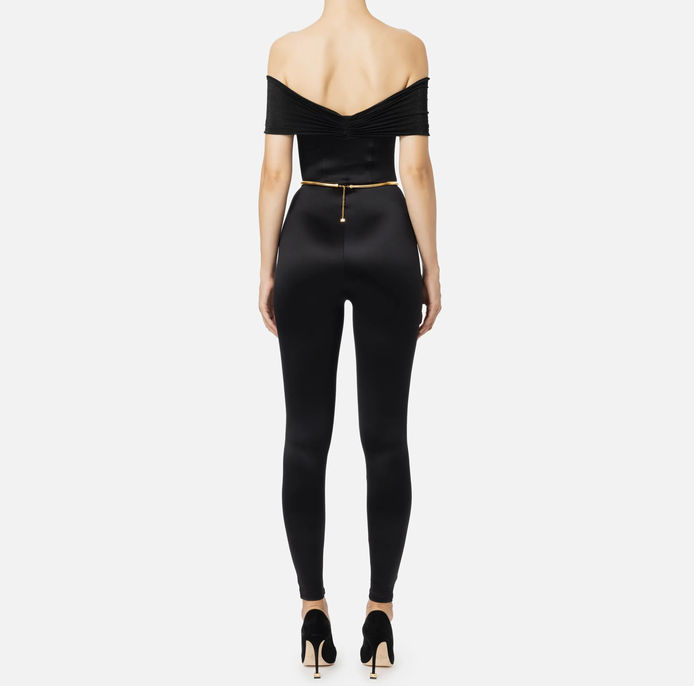 Tuta bustier in lycra con cintura
