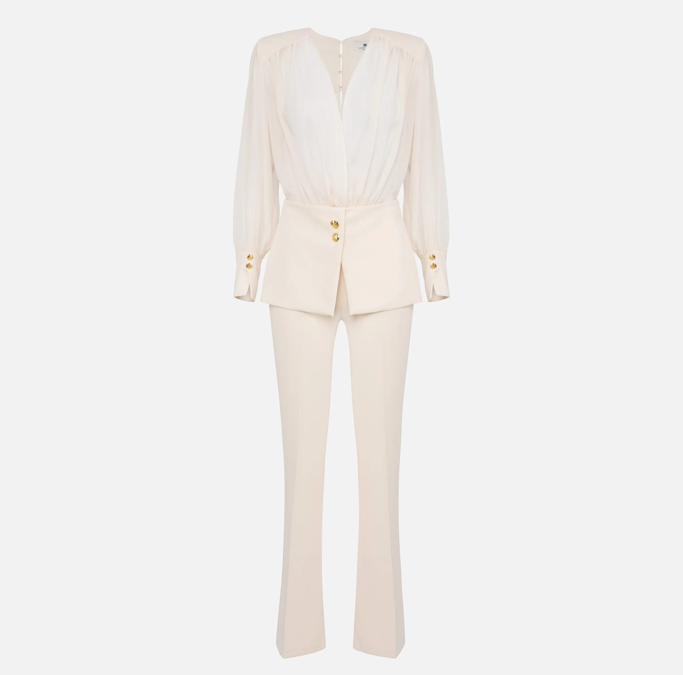 Tuta in crêpe con blusa in georgette e baschina