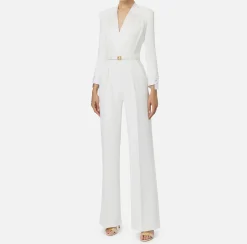 Tuta in crêpe stretch con revers in raso