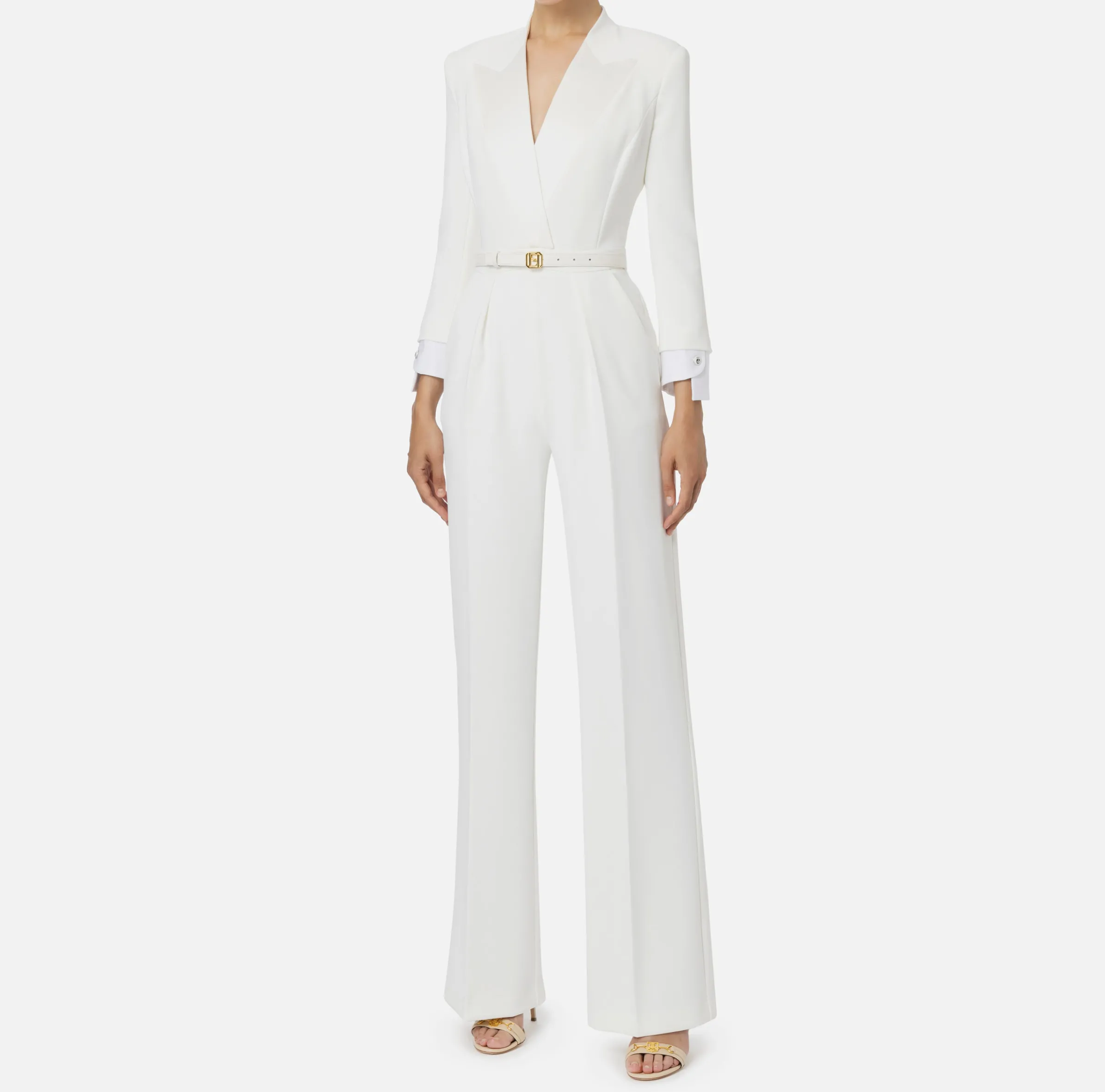 Tuta in crêpe stretch con revers in raso