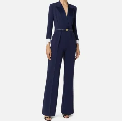 Tuta in crêpe stretch con revers in raso