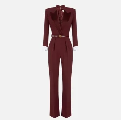 Tuta in crêpe stretch con revers in raso
