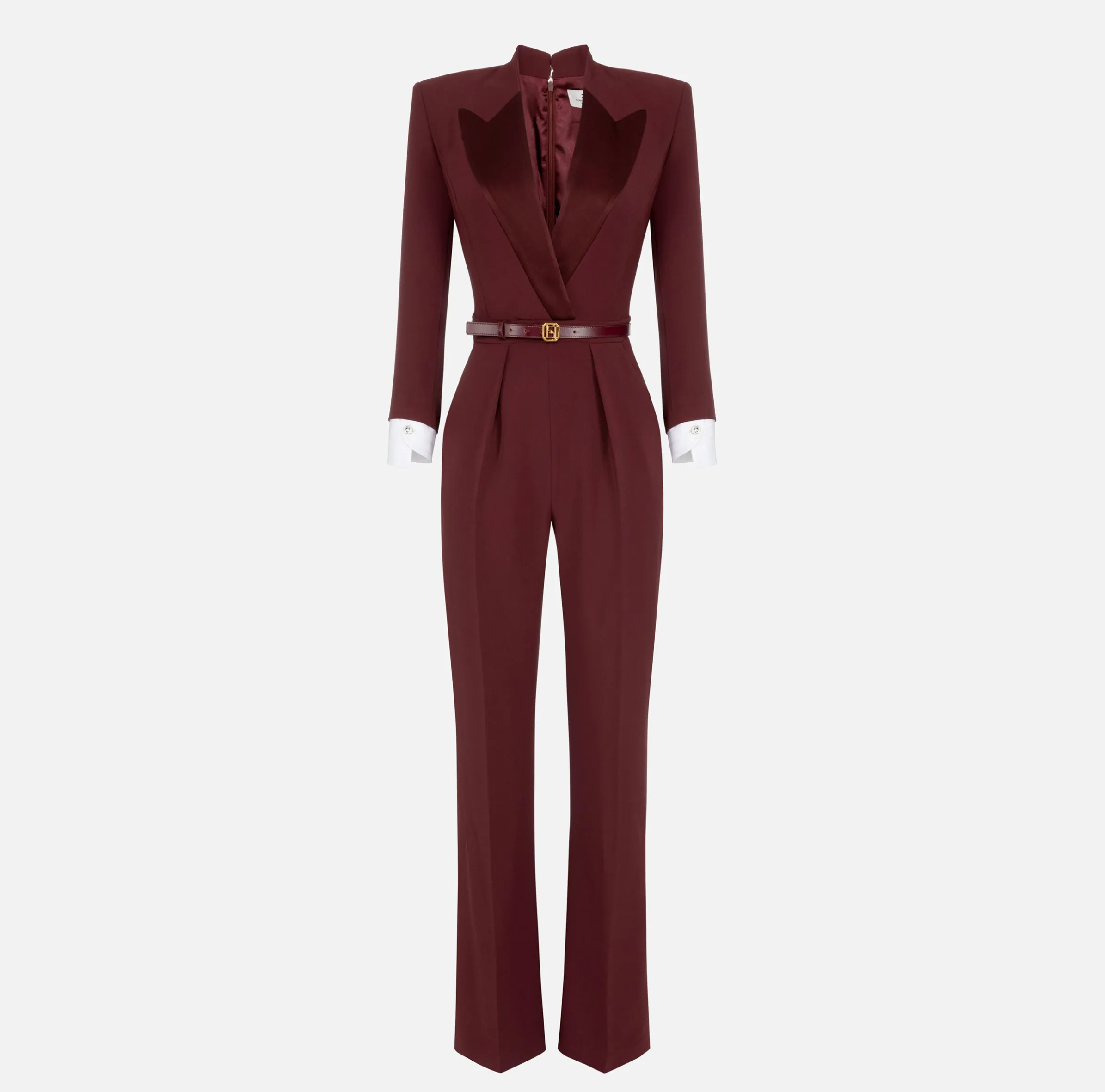 Tuta in crêpe stretch con revers in raso