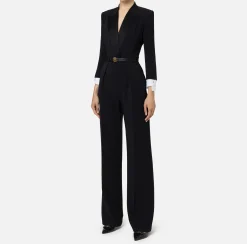 Tuta in crêpe stretch con revers in raso