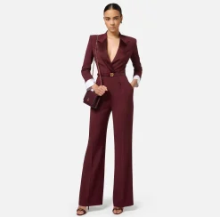 Tuta in crêpe stretch con revers in raso