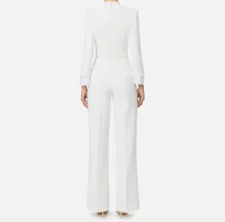 Tuta in crêpe stretch con revers in raso