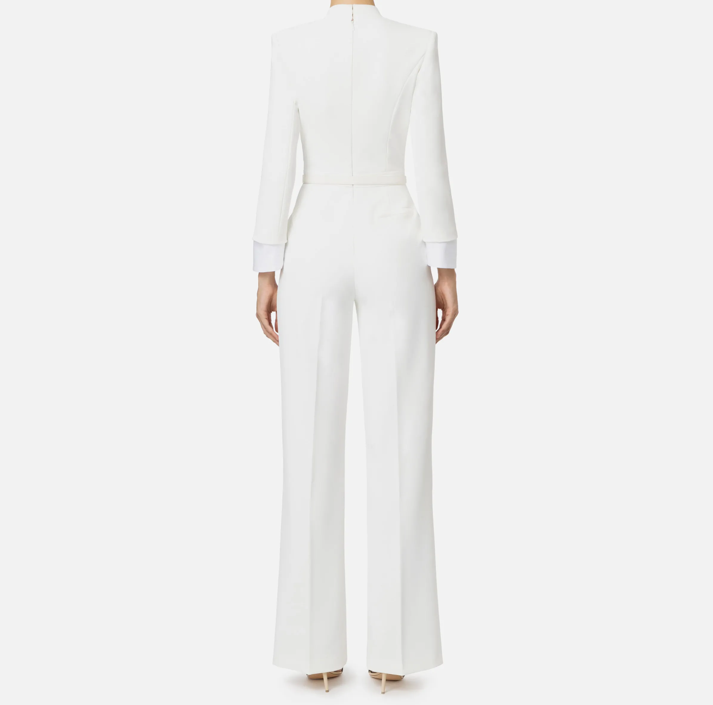 Tuta in crêpe stretch con revers in raso