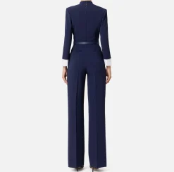 Tuta in crêpe stretch con revers in raso
