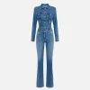 Tuta in denim con zip e spalline