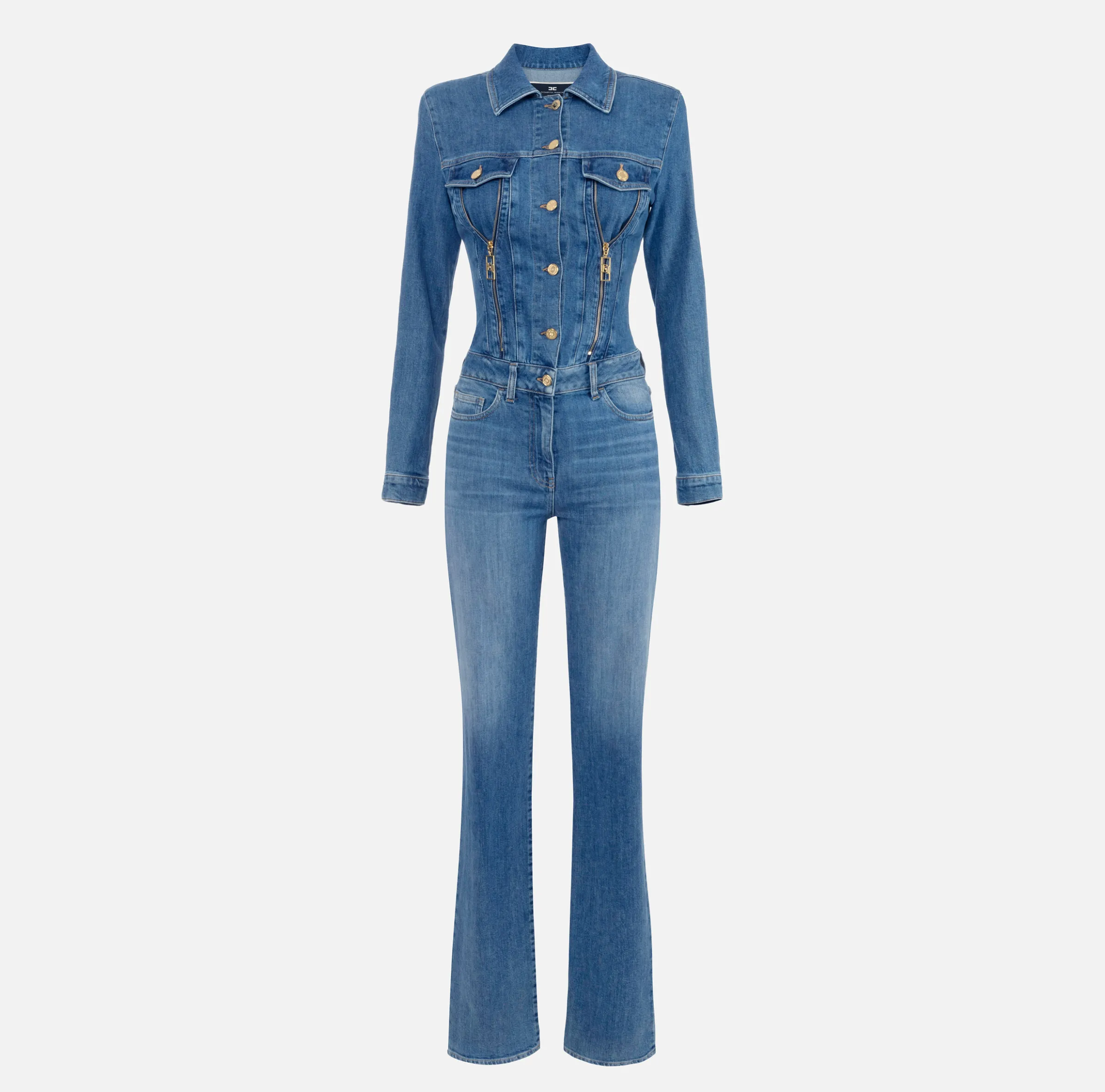Tuta in denim con zip e spalline
