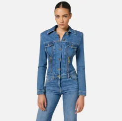 Tuta in denim con zip e spalline