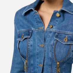 Tuta in denim con zip e spalline
